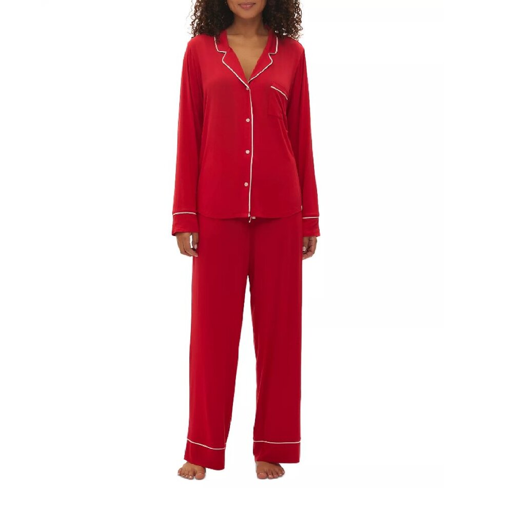 Sz XL new GapBody Women's Jersey Long-Sleeve Pajama Set - Red w/ White Piping